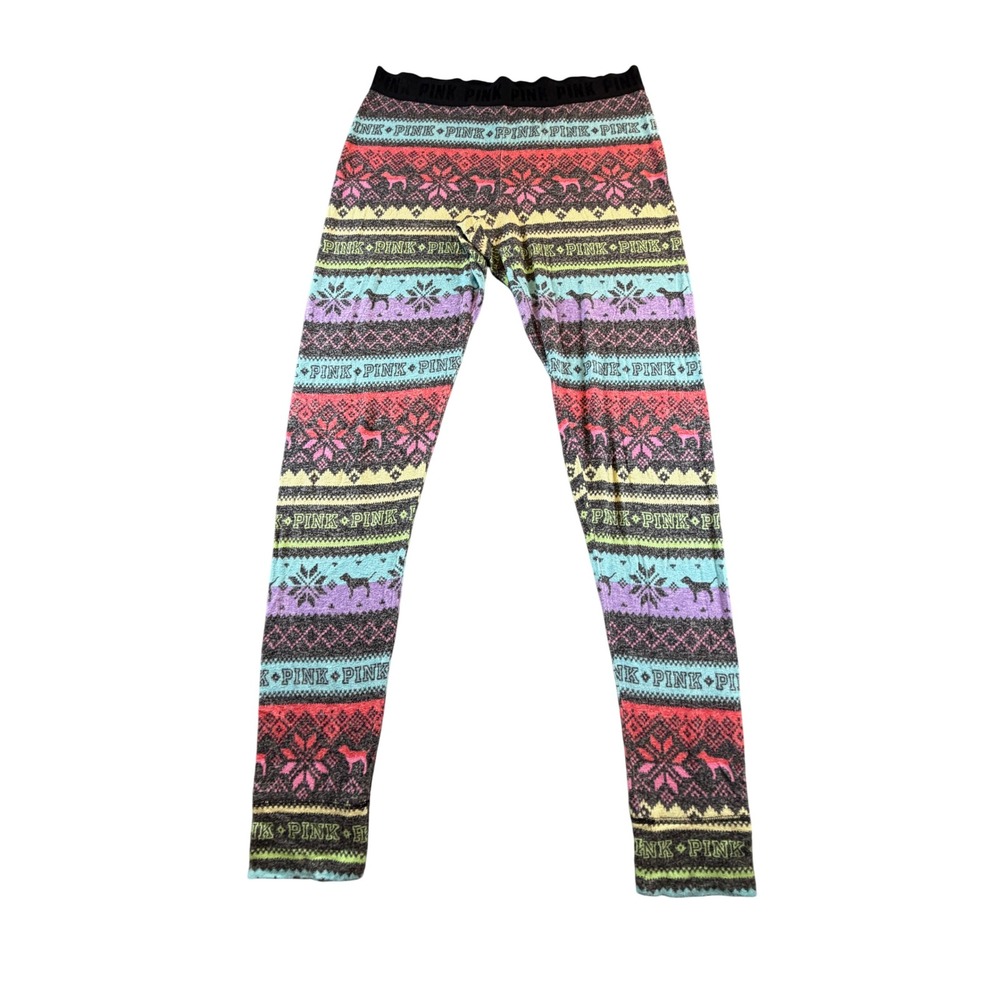Victorias Secret PINK Fair Isle Snowflake Logo Sleep Leggings Multi Small